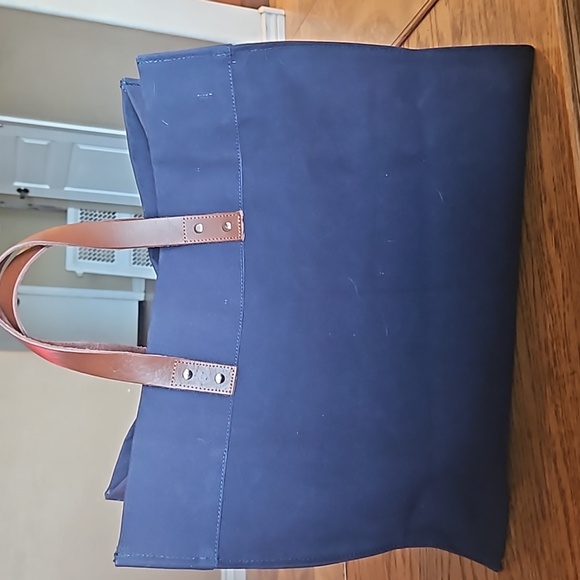 CB Station Navy Blue Canvas & Leather Market Tote - Brown Monogram “MSM" - Picture 9 of 14